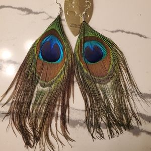 WOMEN'S NICKEL FREE FEATHER EARRINGS GREEN/BROWN/BLUE MULTI COLOR